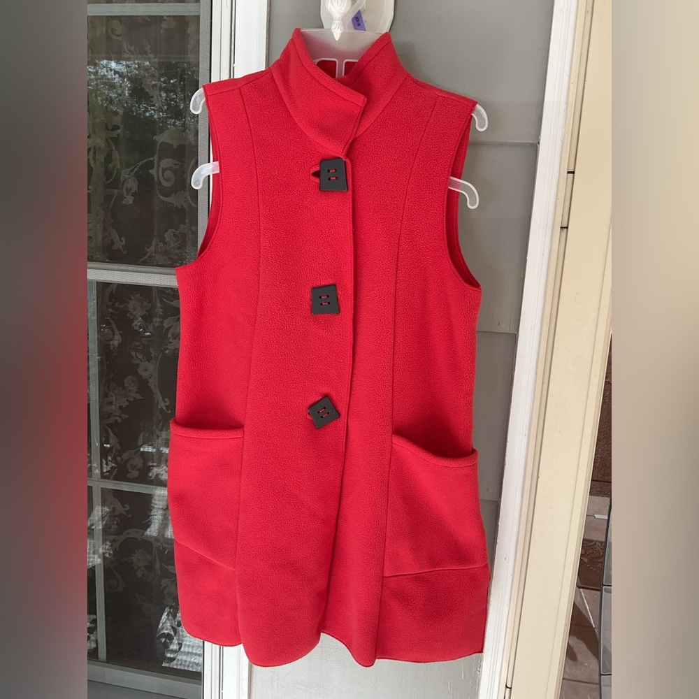 Janska Vest Womens Small Button Fleece Pockets Red Fleece Artsy Lagenlook Boho